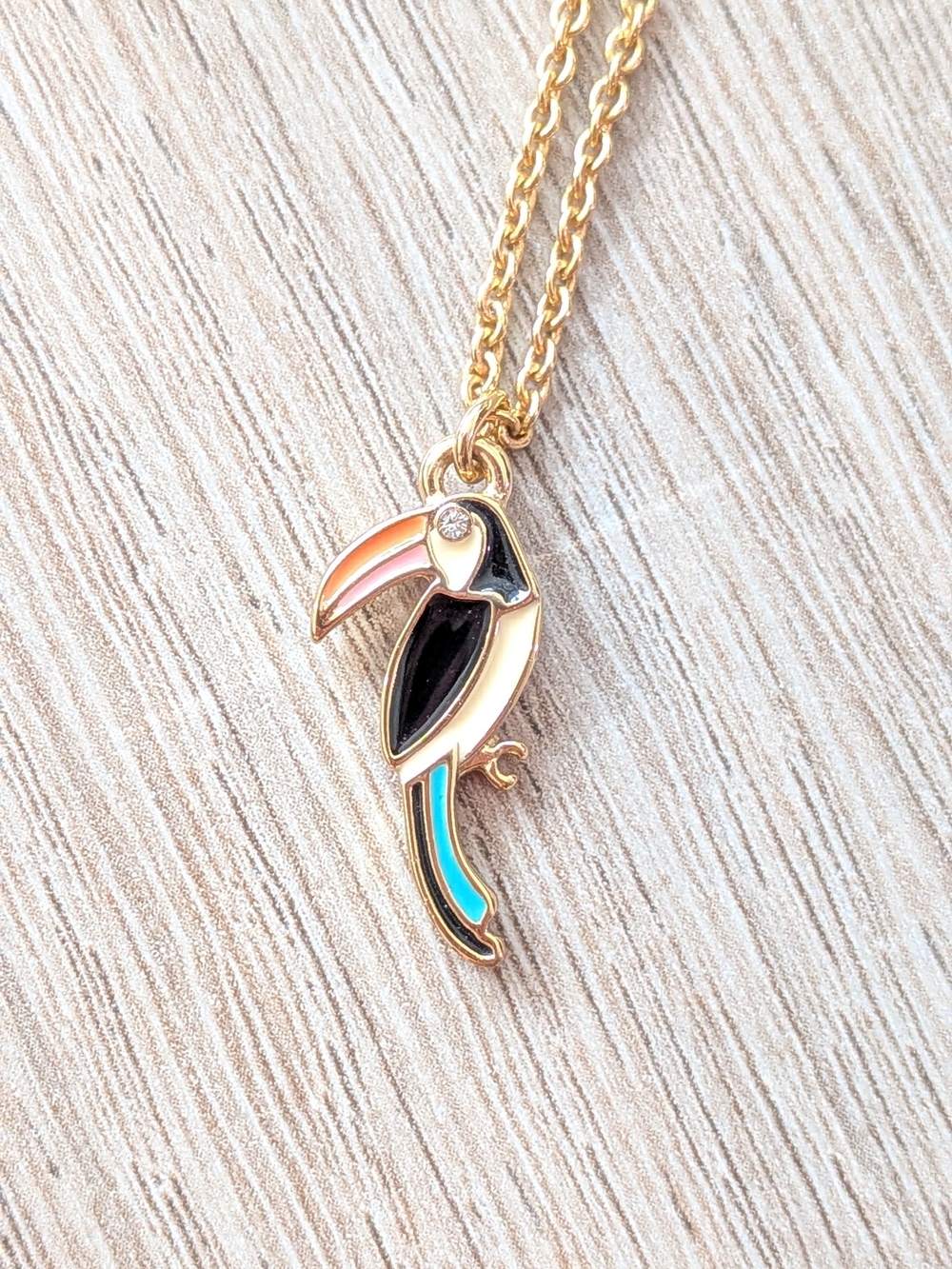 Kate Spade Toucan Rhinestone Gold Chain Necklace with Dustbag